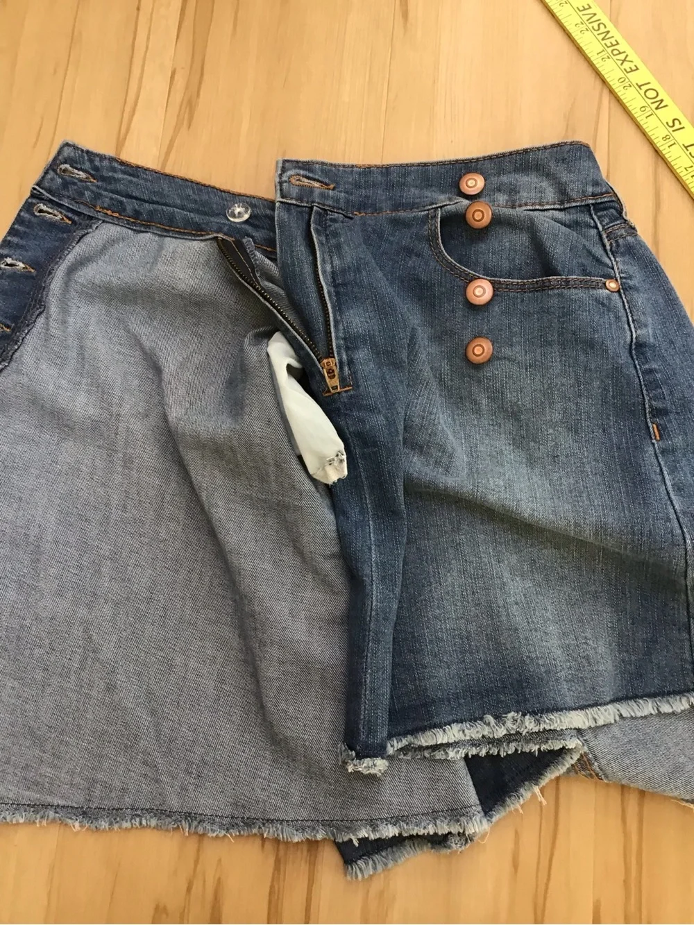 Blue Jean Denim‎ Asymmetrical Wrap Faded Frayed Mini Skirt Sz 9 Military Buttons